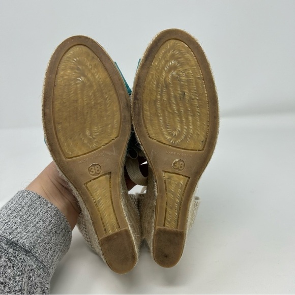 Pinaz Made in Spain Turquoise Blue & White Lace Up Espadrille Wedges Size 38 - Picture 9 of 15